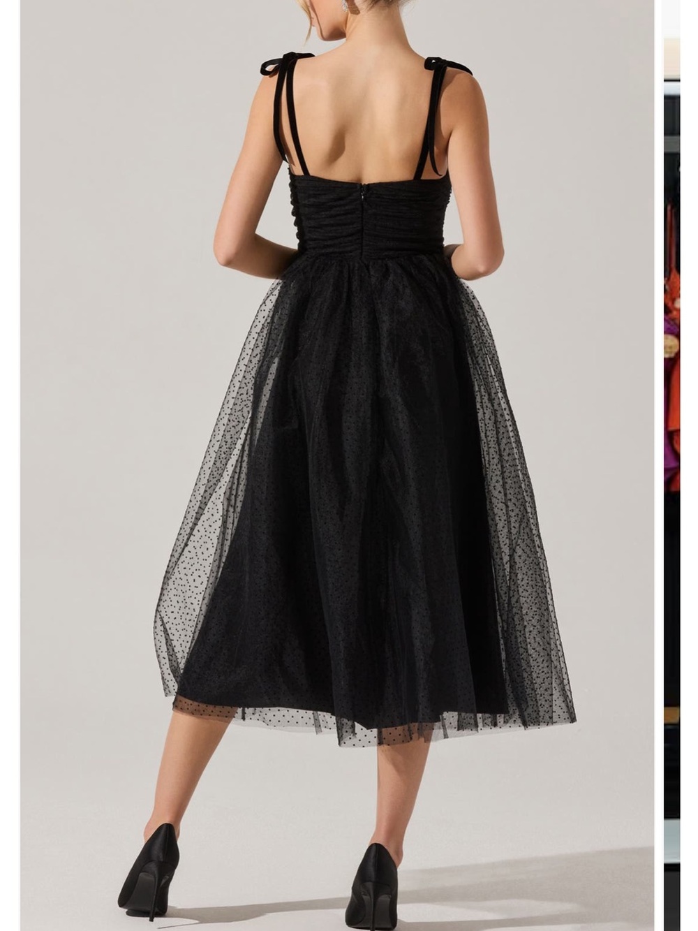 NWOT ASTR the Label Karyme Tie Strap Polka Dot Black Midi Dress Size M - Picture 3 of 17